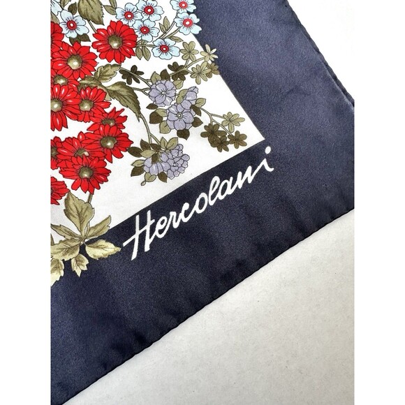 Vintage Hercolani Scarf Floral 30in Nylon Bandana Wrap Handkerchief White/Blue - Picture 8 of 8